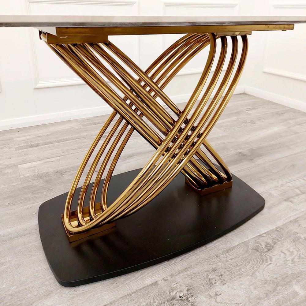Orion Gold 180cm Dining Table with Polar White Sintered Stone Top-Esme Furnishings