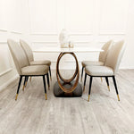 Orion Gold 180cm Dining Table with Polar White Sintered Stone Top + Etta Beige PU Leather Dining Chairs-Esme Furnishings