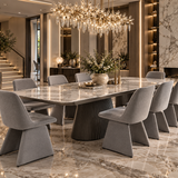 Monaco 160-240cm Grey Ceramic Marble Dining Table & Marsia Grey Velvet Chairs