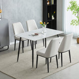 Oxford 120cm White Ceramic Top Dining Table With 4 White PU Leather Dining Chairs