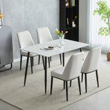 Oxford 120cm White Ceramic Top Dining Table With 4 White PU Leather Dining Chairs