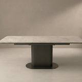 Parma 160-200cm Grey Ceramic Marble Centre Extending Fluted Dining Table