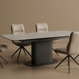 Parma 160-200cm Grey Ceramic Marble Centre Extending Fluted Dining Table