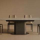 Parma 160-200cm Grey Ceramic Marble Centre Extending Fluted Dining Table