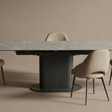 Parma 160-200cm Grey Ceramic Marble Centre Extending Fluted Dining Table