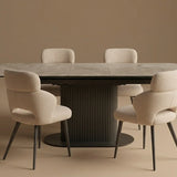 Parma 160-200cm Grey Ceramic Marble Centre Extending Fluted Dining Table