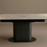 Parma 160-200cm Grey Ceramic Marble Centre Extending Fluted Dining Table
