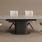 Parma 160-200cm Grey Ceramic Marble Centre Extending Fluted Dining Table
