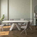 Paolo 180-230cm Spanish White Ceramic Marble Swivel Extending Dining Table