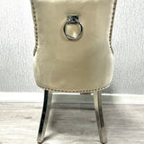 Knightsbridge Mink Cream French Velvet Knocker Back Dining Chair With Chrome Legs