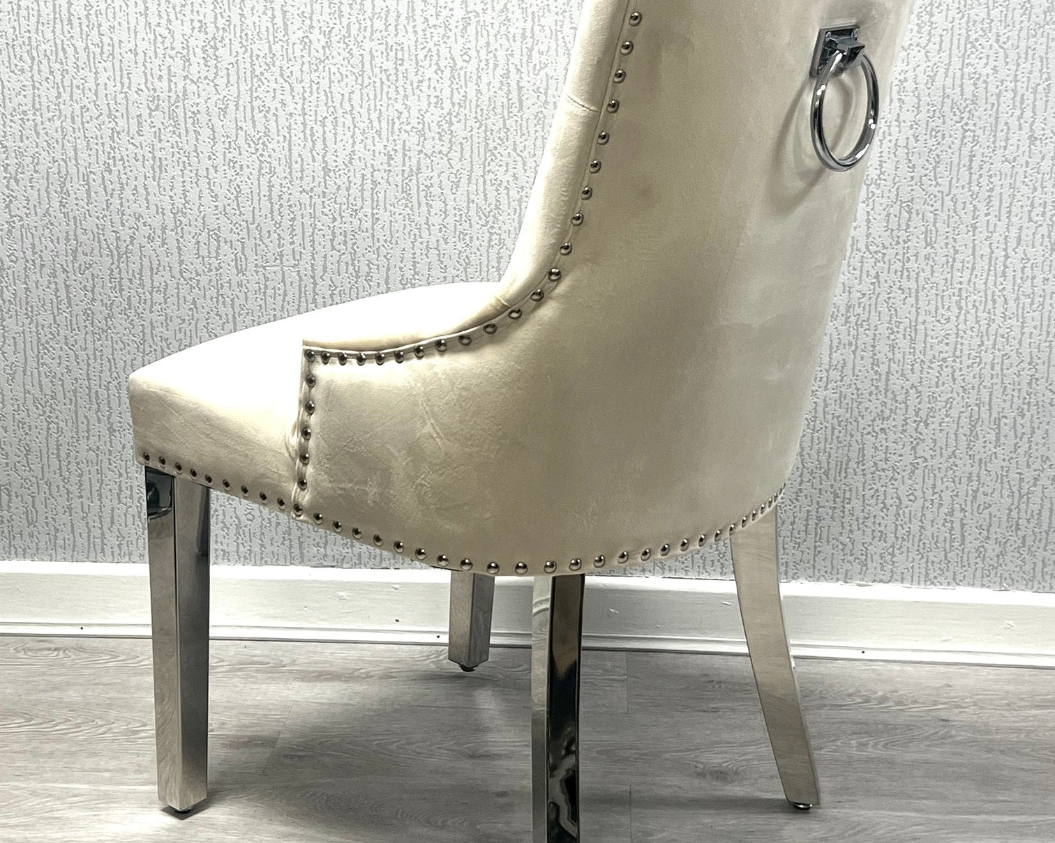 Knightsbridge Mink Cream French Velvet Knocker Back Dining Chair With Chrome Legs