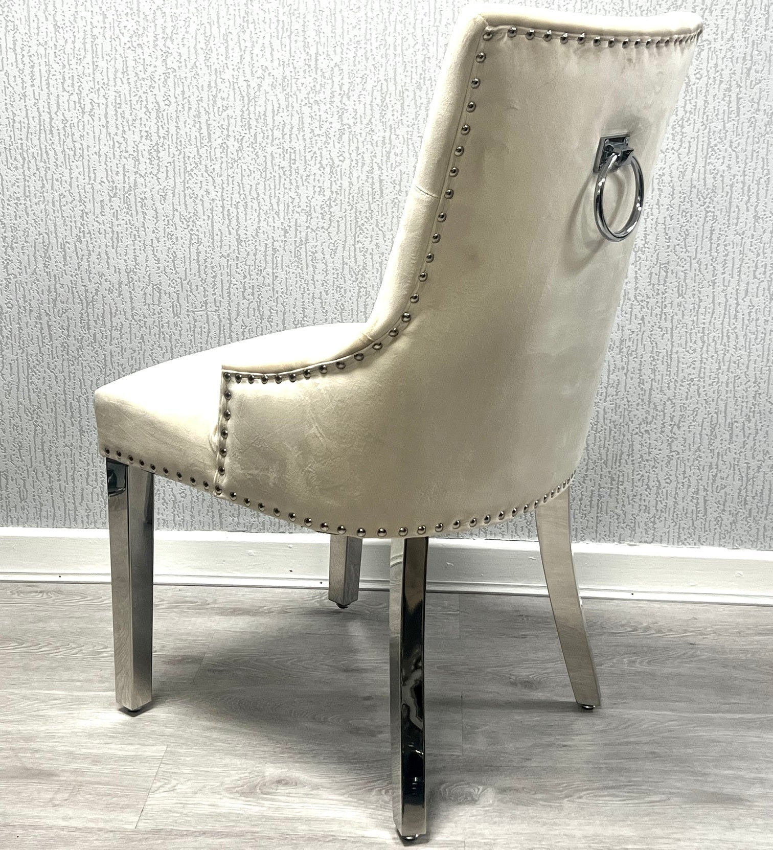 Knightsbridge Mink Cream French Velvet Knocker Back Dining Chair With Chrome Legs