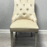 Knightsbridge Mink Cream French Velvet Knocker Back Dining Chair With Chrome Legs