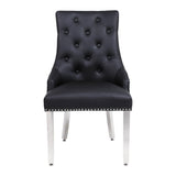 Winchester Black PU Dining Chair Faux Leather Lion Knocker Chrome-Esme Furnishings