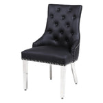 Winchester Black PU Dining Chair Faux Leather Lion Knocker Chrome-Esme Furnishings