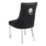 Winchester Black PU Dining Chair Faux Leather Lion Knocker Chrome-Esme Furnishings