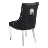Winchester Black PU Dining Chair Faux Leather Lion Knocker Chrome-Esme Furnishings
