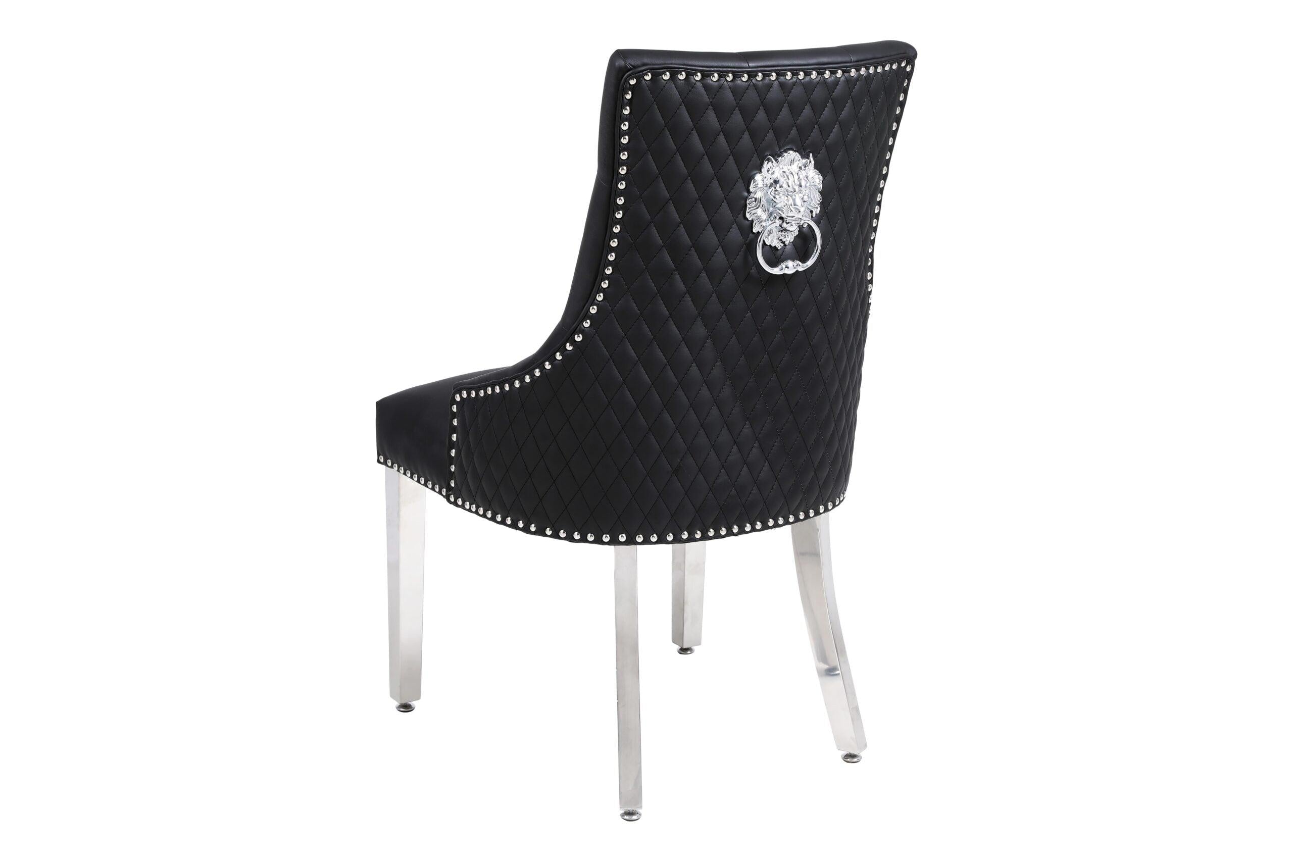 Winchester Black PU Dining Chair Faux Leather Lion Knocker Chrome-Esme Furnishings