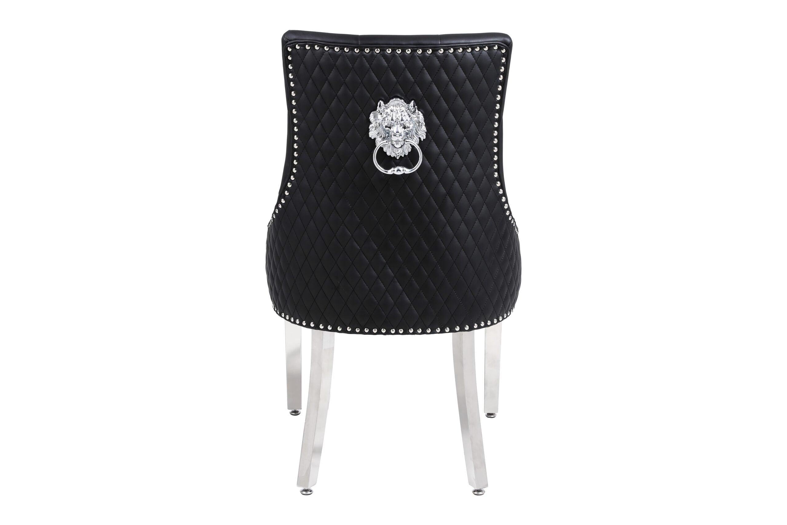 Winchester Black PU Dining Chair Faux Leather Lion Knocker Chrome-Esme Furnishings