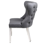 Valentino Grey Quilted PU Leather Chrome Leg Lion Knockerback Dining Chair-Esme Furnishings