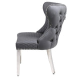 Valentino Grey Quilted PU Leather Chrome Leg Lion Knockerback Dining Chair-Esme Furnishings