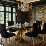 Ravello 180cm Cream & Gold Dining Table Set with Victoria Lion Knocker Chairs