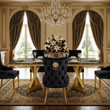 Ravello 160cm Cream & Gold Dining Table Set with Victoria Lion Knocker Chairs