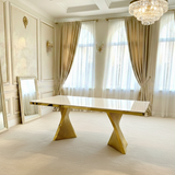 Ravello Gold Marble Dining Table with Vegas Chairs