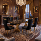 Ravello 180cm Cream & Gold Dining Table Set with Rocky Chairs