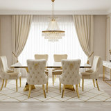 Ravello 160cm Cream & Gold Dining Table Set with Victoria Lion Knocker Chairs