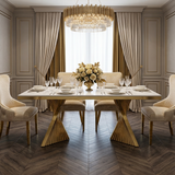 Ravello 160cm Cream & Gold Dining Table Set with Victoria Lion Knocker Chairs