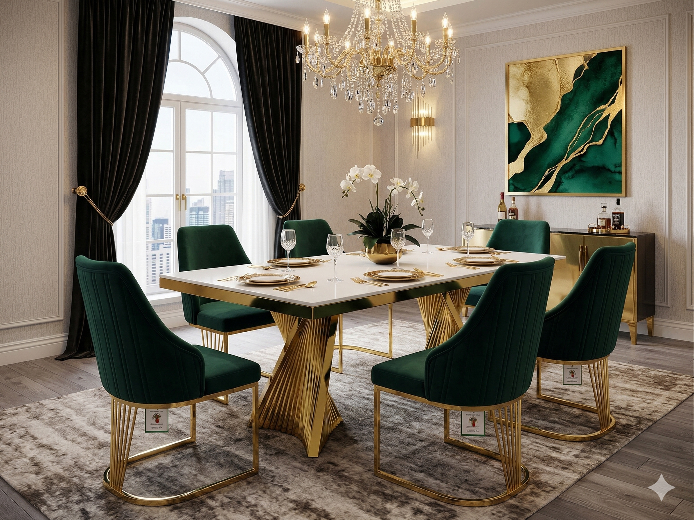 Ravello 160cm Cream & Gold Dining Table Set with Lasco Gold Chairs
