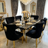 Ravello 160cm Black & Gold Dining Table Set with Valentino Chairs
