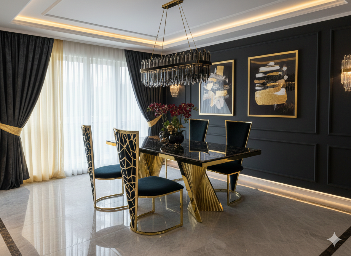 Ravello 180cm Gold Dining Table with Vienna Chairs