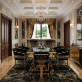 Ravello 180cm Cream & Gold Marble Dining Table with Porado Chairs
