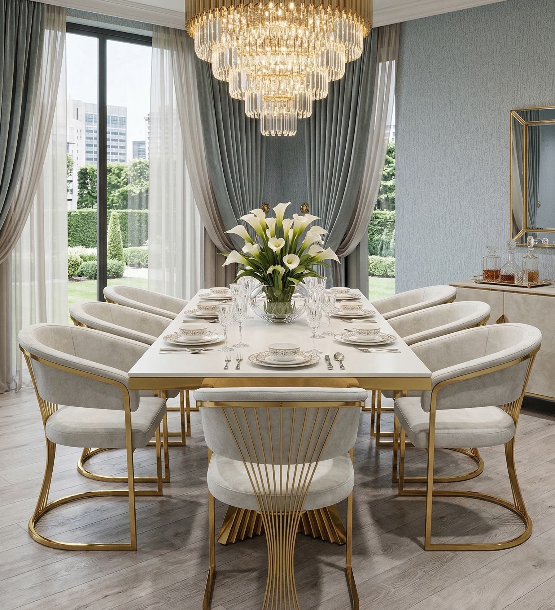 Ravello 180cm Black & Gold Marble Dining Table with Porado Chairs