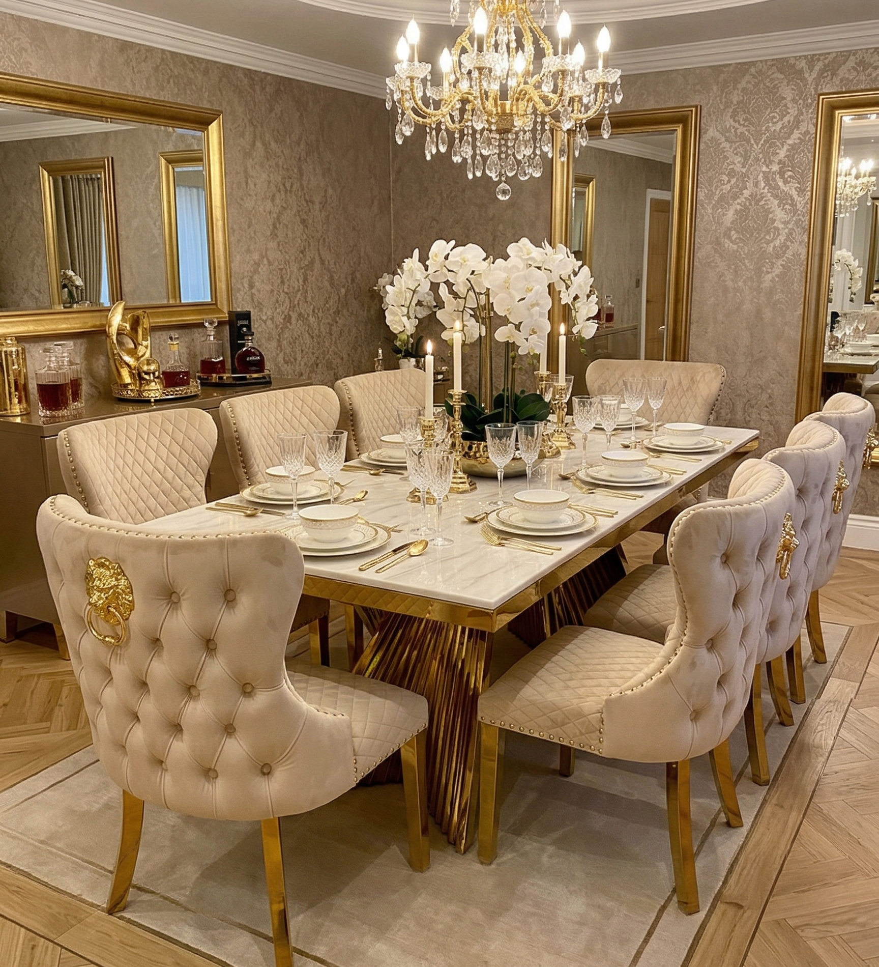 Ravello 160cm Black & Gold Dining Table Set with Valentino Chairs