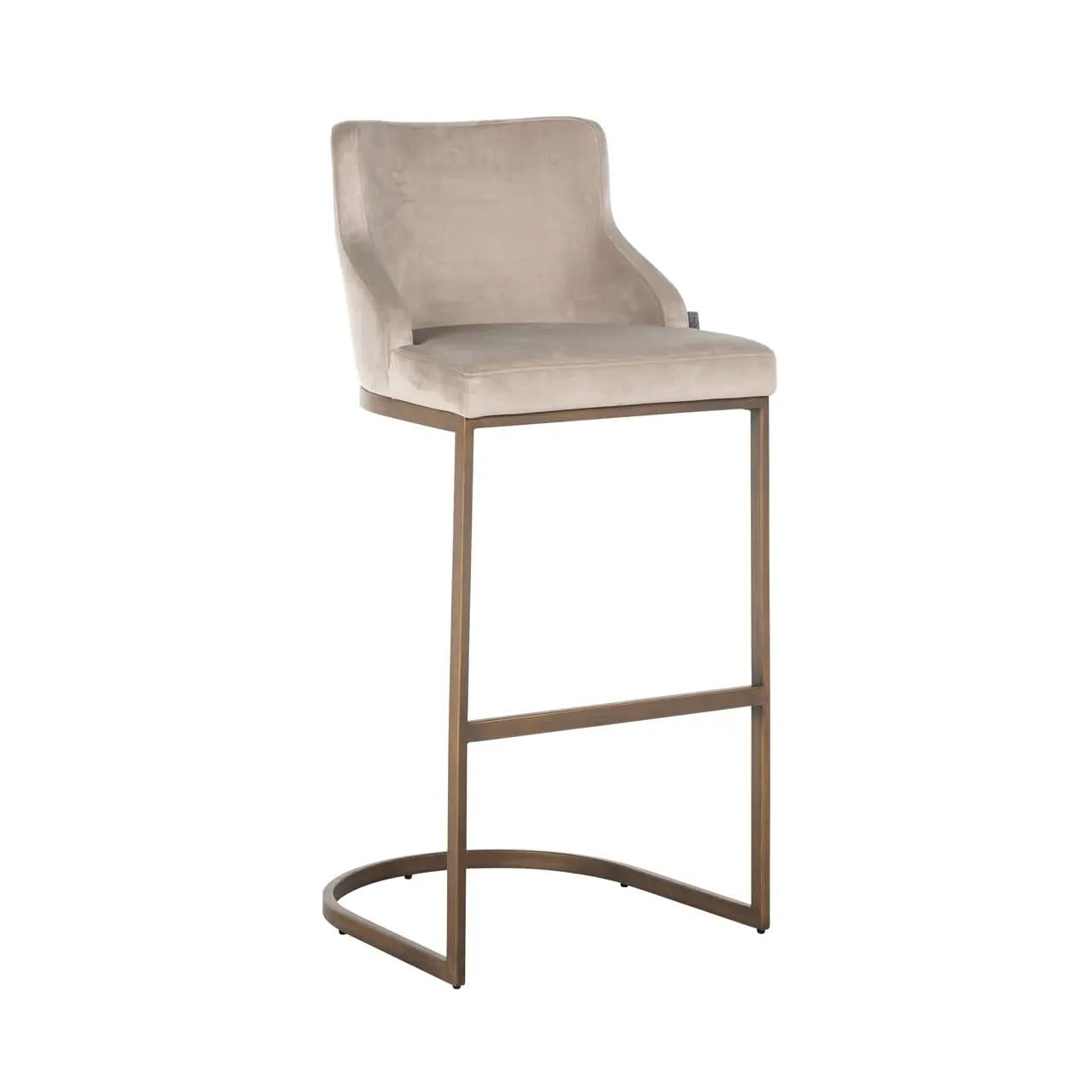 Richmond Interiors Bolton Bar Stool in Khaki Velvet & Brushed Gold (Set of 2)