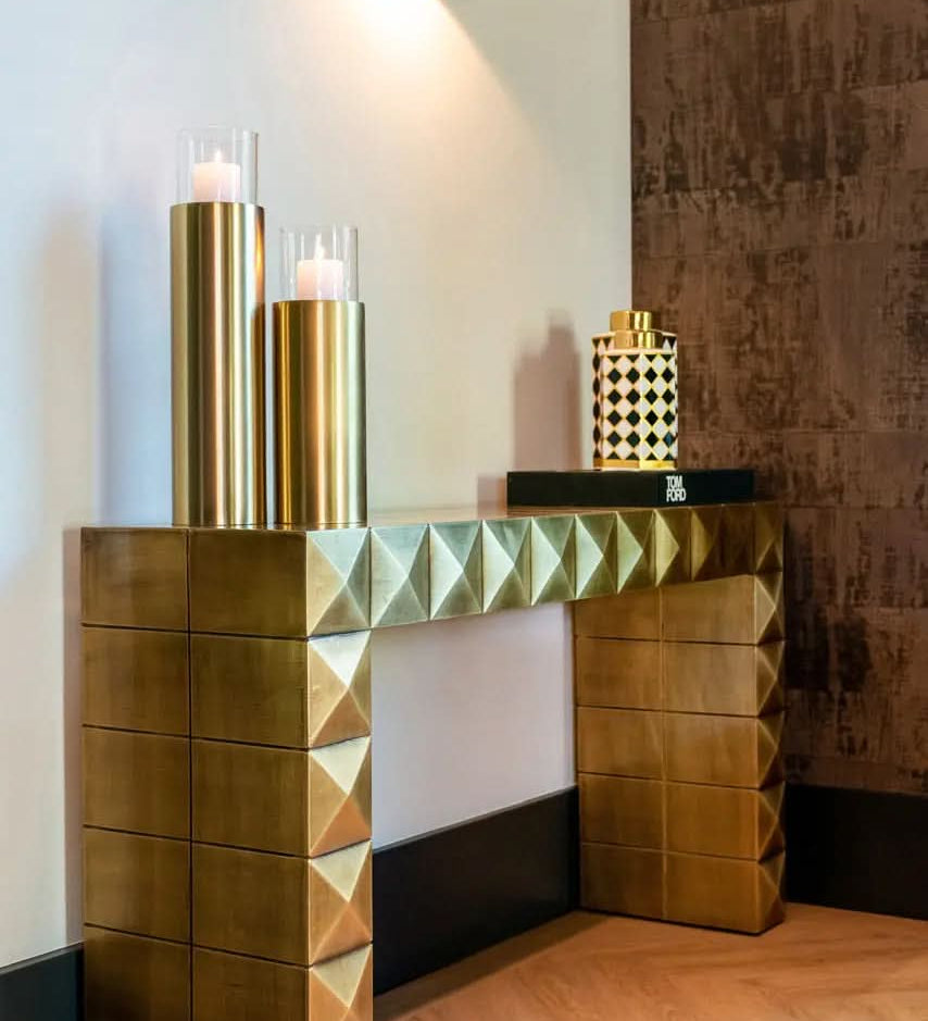 Richmond Interiors Collada Console Table in Brushed Gold