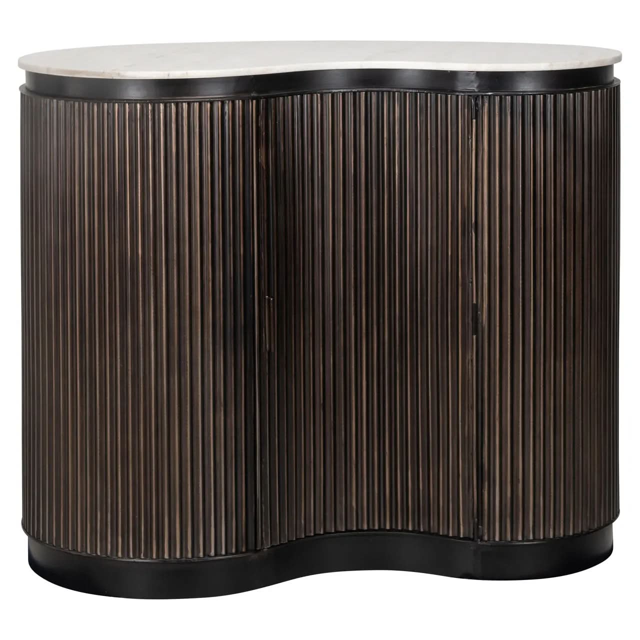 Richmond Interiors Mayfield 1-Door Ribbed Mango Wood Bar Table with Marble Top