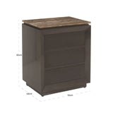 Richmond Interiors Russo Brown 3 Drawer Nightstand with Travertine Top