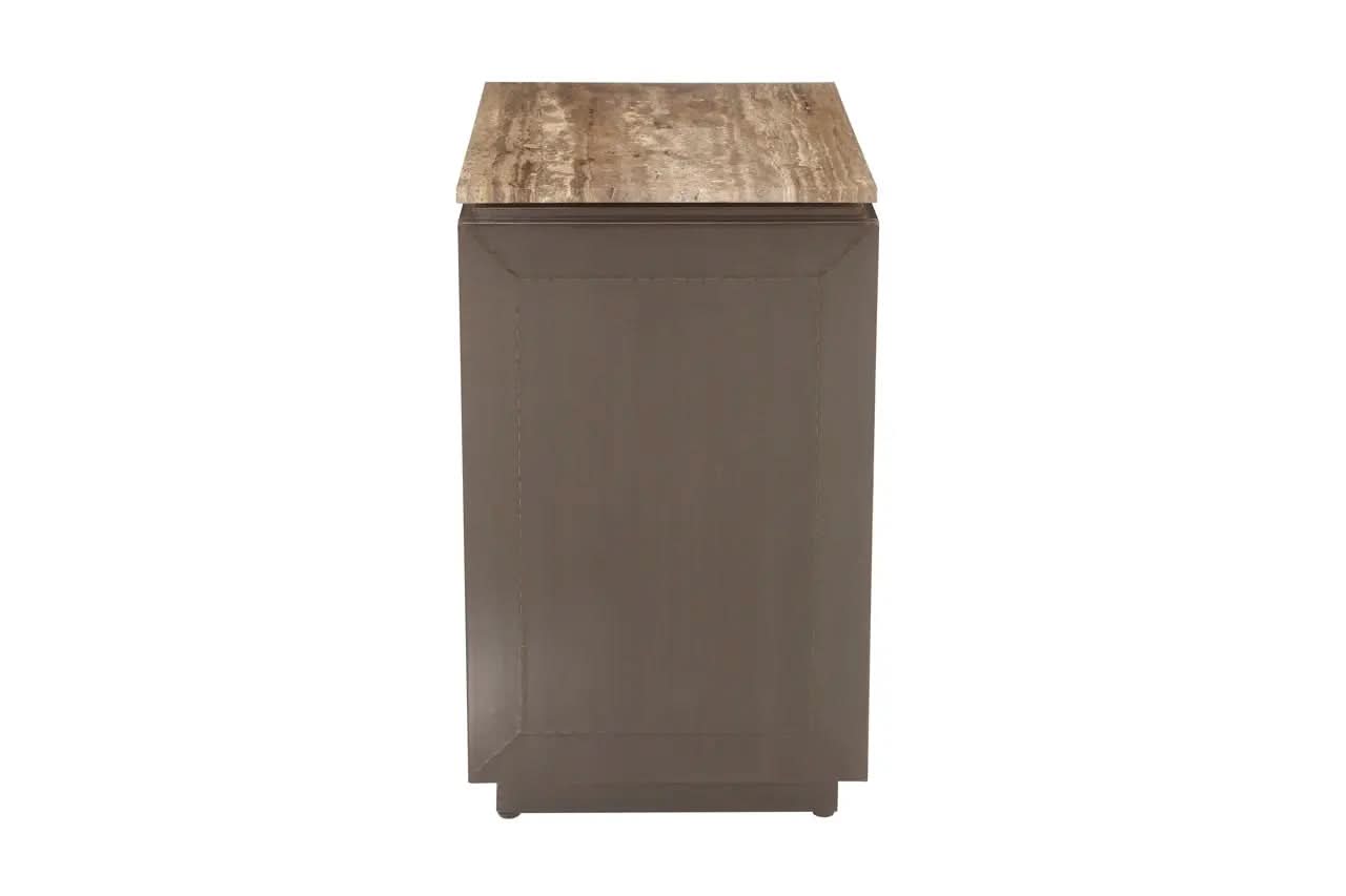 Richmond Interiors Russo Brown 3 Drawer Nightstand with Travertine Top