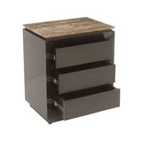Richmond Interiors Russo Brown 3 Drawer Nightstand with Travertine Top
