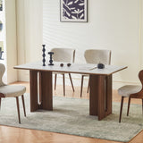 Rinato 180cm Walnut & White/Sunset Cloud Vein Ceramic Marble Dining Table