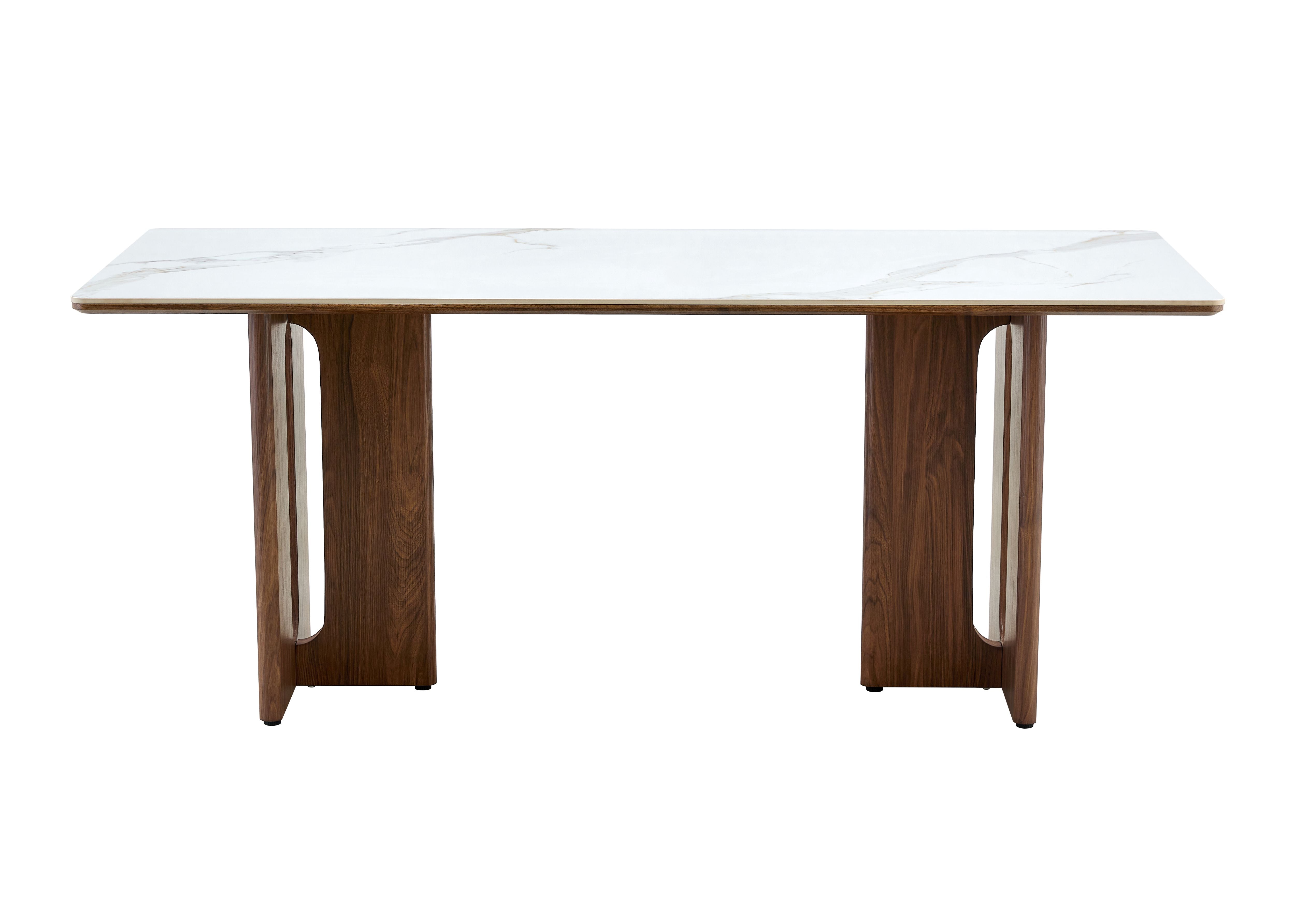 Rinato 180cm Walnut & White/Sunset Cloud Vein Ceramic Marble Dining Table