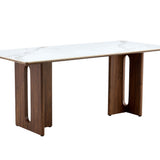 Rinato 180cm Walnut & White/Sunset Cloud Vein Ceramic Marble Dining Table
