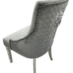 Arial Marble & Chrome Dining Table + Lion Knocker Velvet Chairs-Esme Furnishings