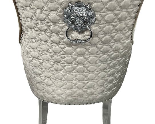 Majestic Chrome Lion Knocker Quilted Tufted Shimmer Velvet Dining Chair Chrome Legs - 2 Colours