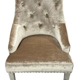 Roma Lion Knocker Quilted Tufted Shimmer Velvet/Leather Dining Chair Chrome Legs