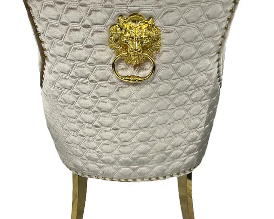 Gold Lion Knocker Quilted Tufted Plush Shiny Velvet Dining Chair Gold Legs - 2 Colours-Esme Furnishings